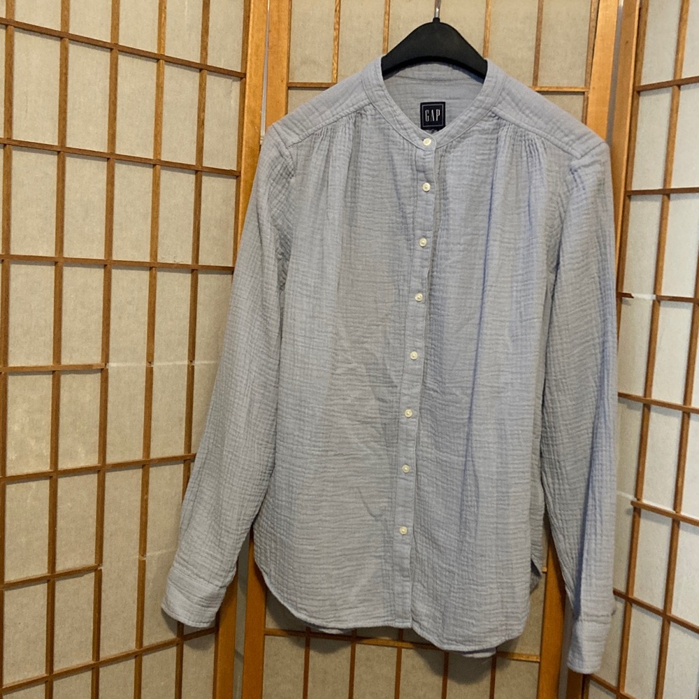 GAP Light Blue Band Collar Button-Front Blouse